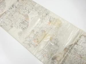 寺院に樹木風景模様織り出し　袋帯